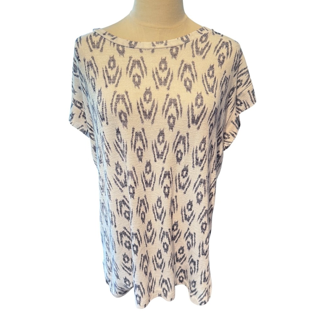 Gap Womens Medium Gray White Ikat Print Dolman Short Sleeve Knit Top T-Shirt